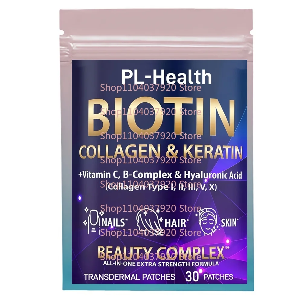 30 Patches Biotin Transdermal Patches with Hyaluronic Acid,Keratin Hair Growth Vitamins for Women and Men,Healthy Nails and Skin