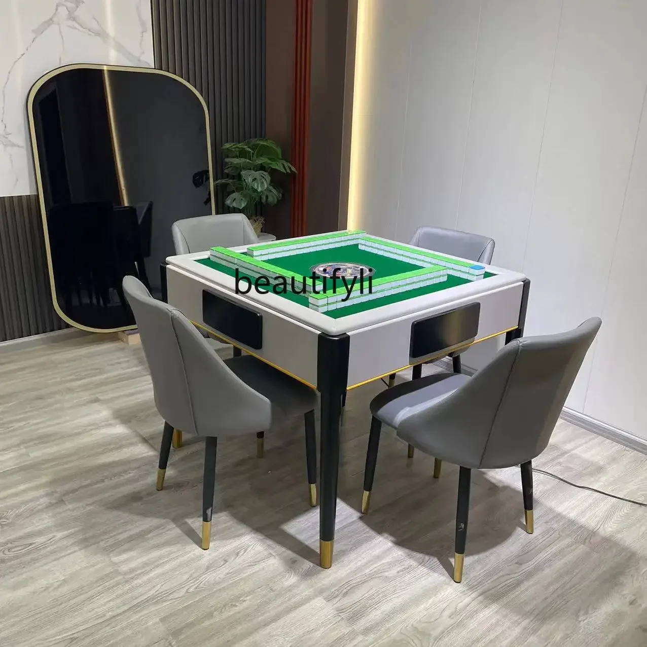 

V Mahjong Dining Table Dual-Use Simple Modern New Electric Small Solid Wood Mute Automatic Table