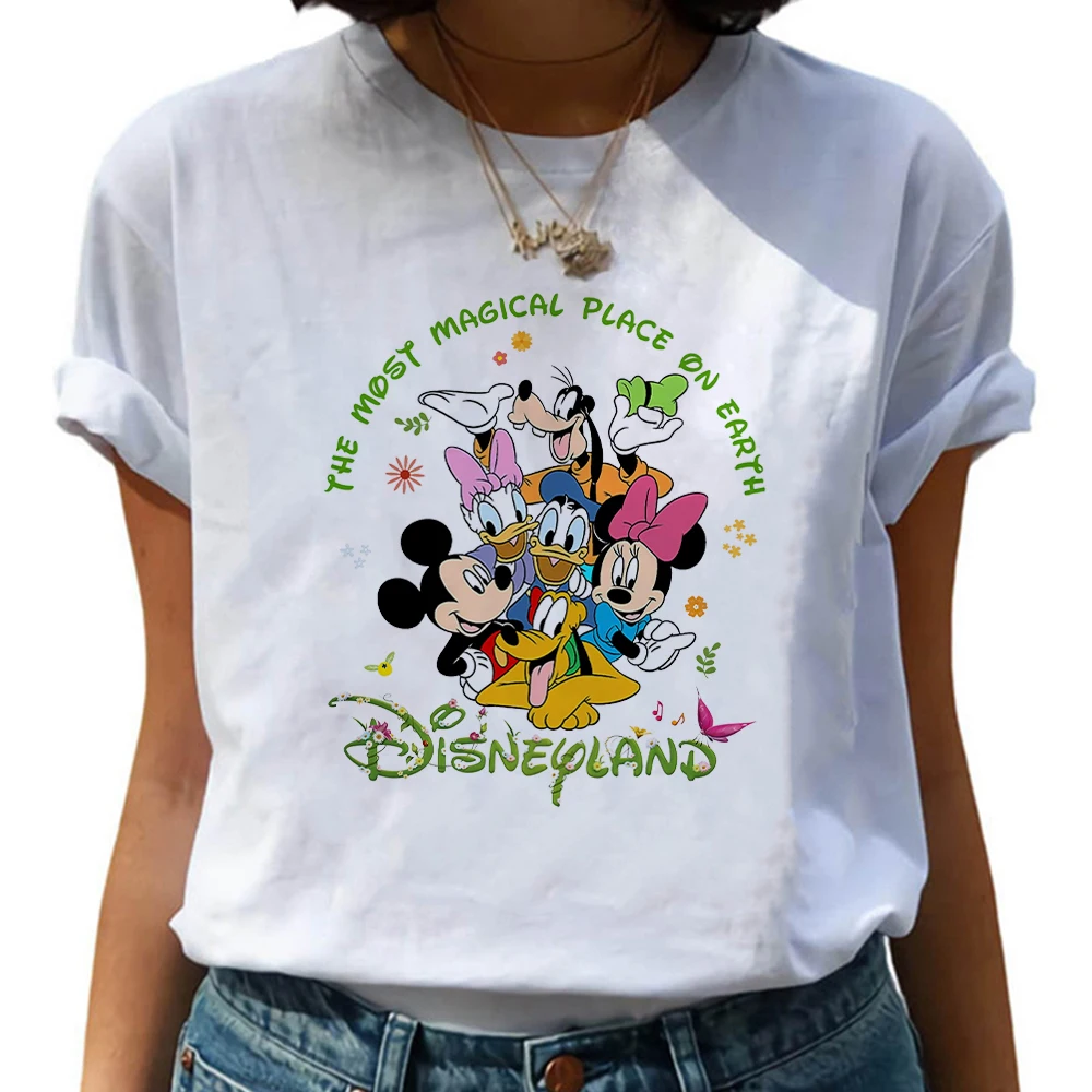 Cute Disney Cartoon 90S Tops Mickey Mouse Family Fashion Woman Blouses 2023 Summer Tee Harajuku Shirts White Top