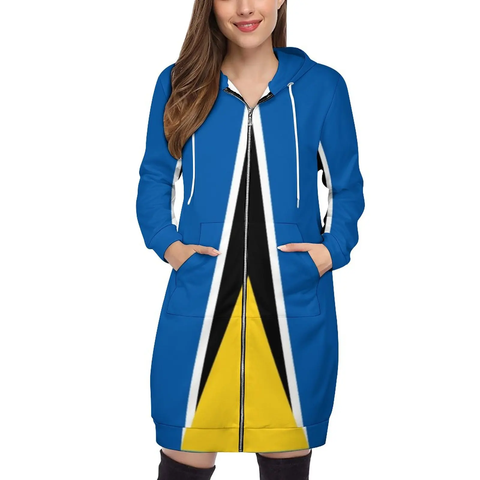 St Lucia Flag Streetwear Hoodies Printed Women Sweatshirt Autumn Winter Long Sleeve Pullovers Hooded Sweatshirt St Lucia Flag