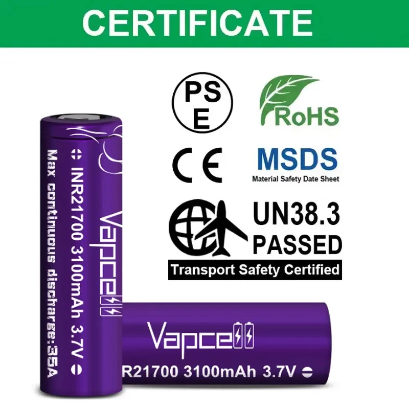 1-12 pièces Vapcell 21700 3100mah batterie 3.7V 35A haute puissance Li-ion cellule Rechargeable INR 21700 Batteries pour vélo électrique