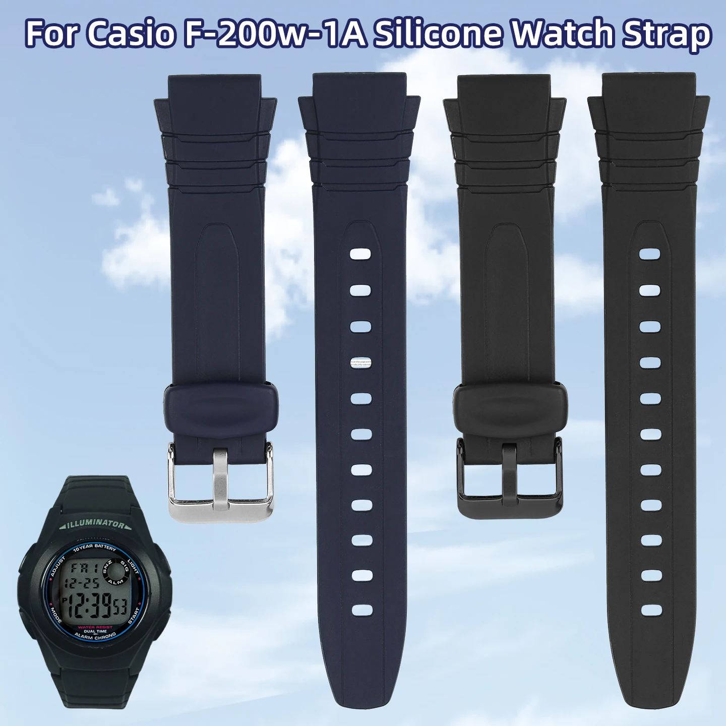 

Для Casio F-200W-1A мягкий водонепроницаемый силиконовый ремешок для часов f-200 резиновый ремешок для часов 18 мм черный синий студенческий браслет из смолы выпуклый