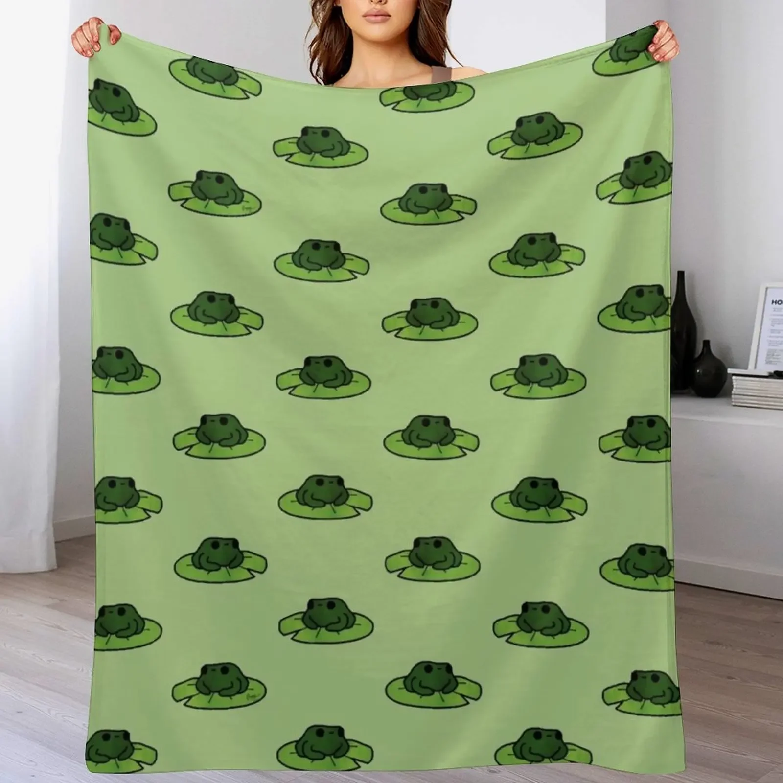 Frog on Lilypad Doodle Throw Blanket for winter Custom Picnic Blankets