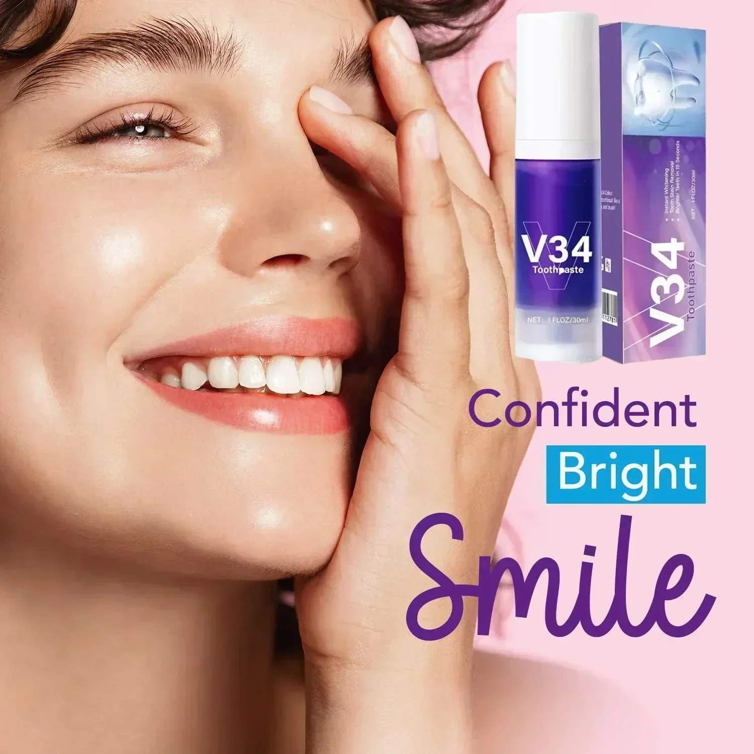 V34 Purple Brighten Whitening Yellow Teeth Toothpaste Foam Cleaning Effective Removing Tooth Stain Oral Cleaning Product