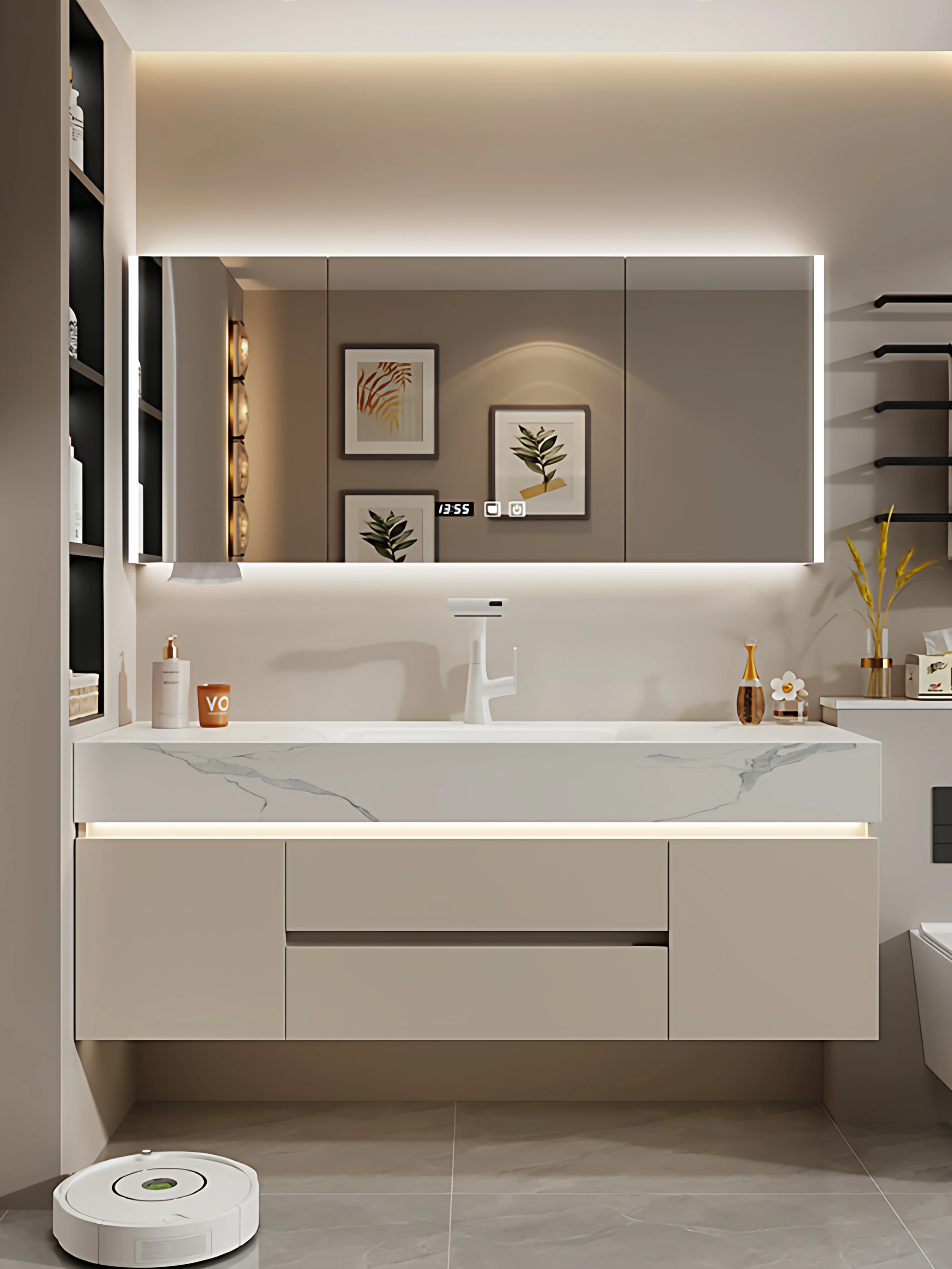 Rock slab hot bending integrated basin bathroom cabinet combined bathroom ceramic hand wash face pool table