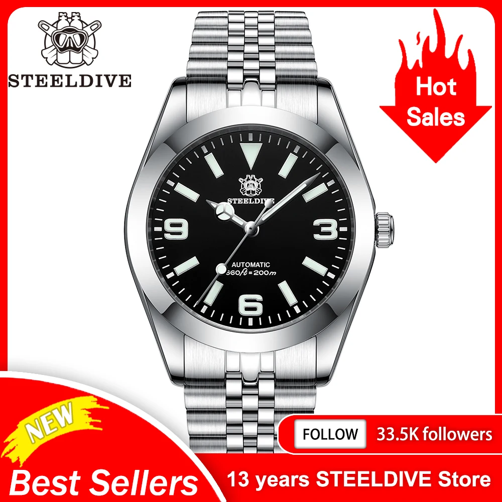 SD1934T STEELDIVE New Arriva 39mm prosta konstrukcja 300M wodoodporny BGW9 niebieski świecący NH35 automatyczny męski zegarek nurkowy Reloj
