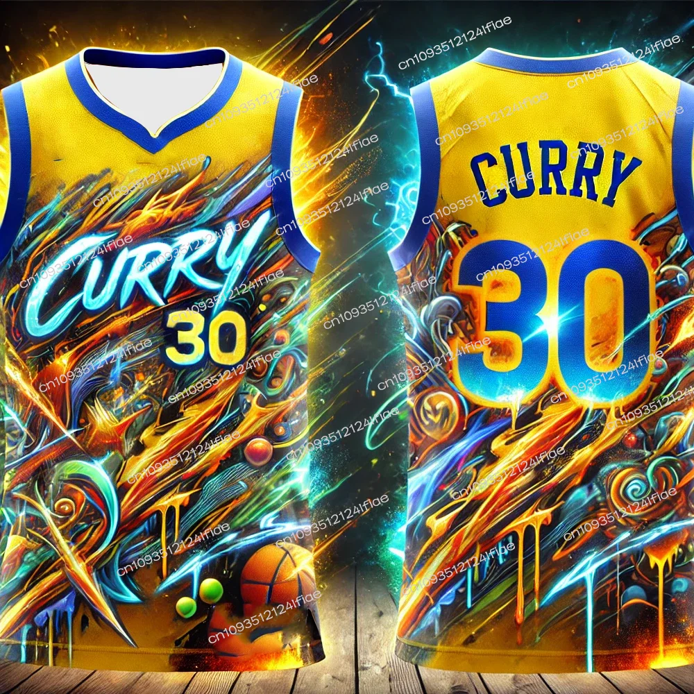 New Adult Men's Basketball Sports Vest Curry No. 30 Collector's Edition Basketball Jersey Graffiti Streetwear Special Jersey Kit