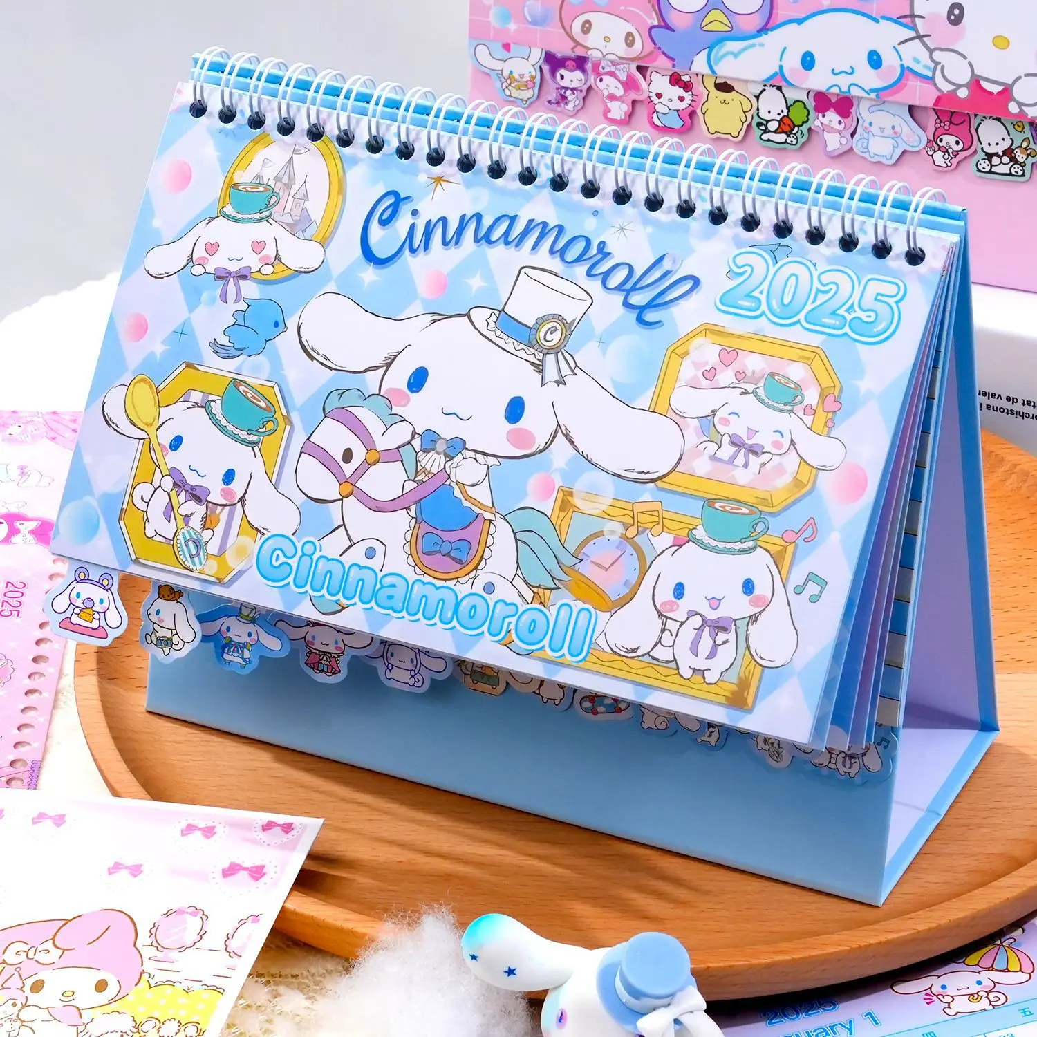 Sanrio HelloKitty 2025 Calendar Cartoon Peripheral Cinnamoroll Table Calendar Desktop Decoration for Children Punch Calendar