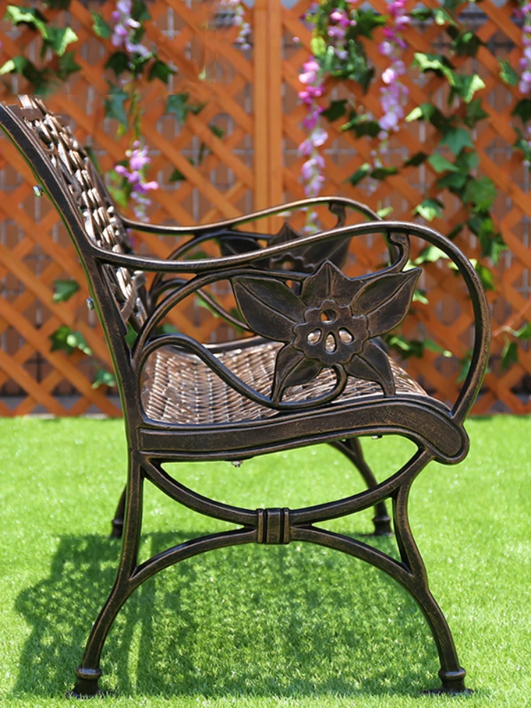 Bench Courtyard Garden Square Cast Aluminum Seat Three-Person Anti-Corrosion Long Chair