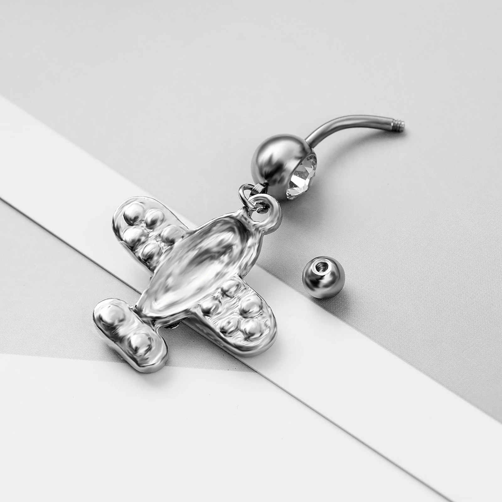 1pc Stainless Steel Belly Buttorn Piercing Diamond Inlaid  Aircraft Belly Ring Navel Nail Creative Popular Woman's Jewelry