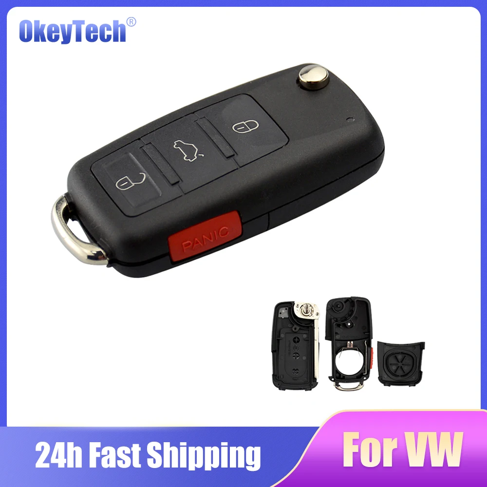 

Okeytech 3+1 Buttons With Panic Flip Folding Car Remote Control Key Shell Case For Volkswagen VW Touareg DKT0042 Can't Be Split