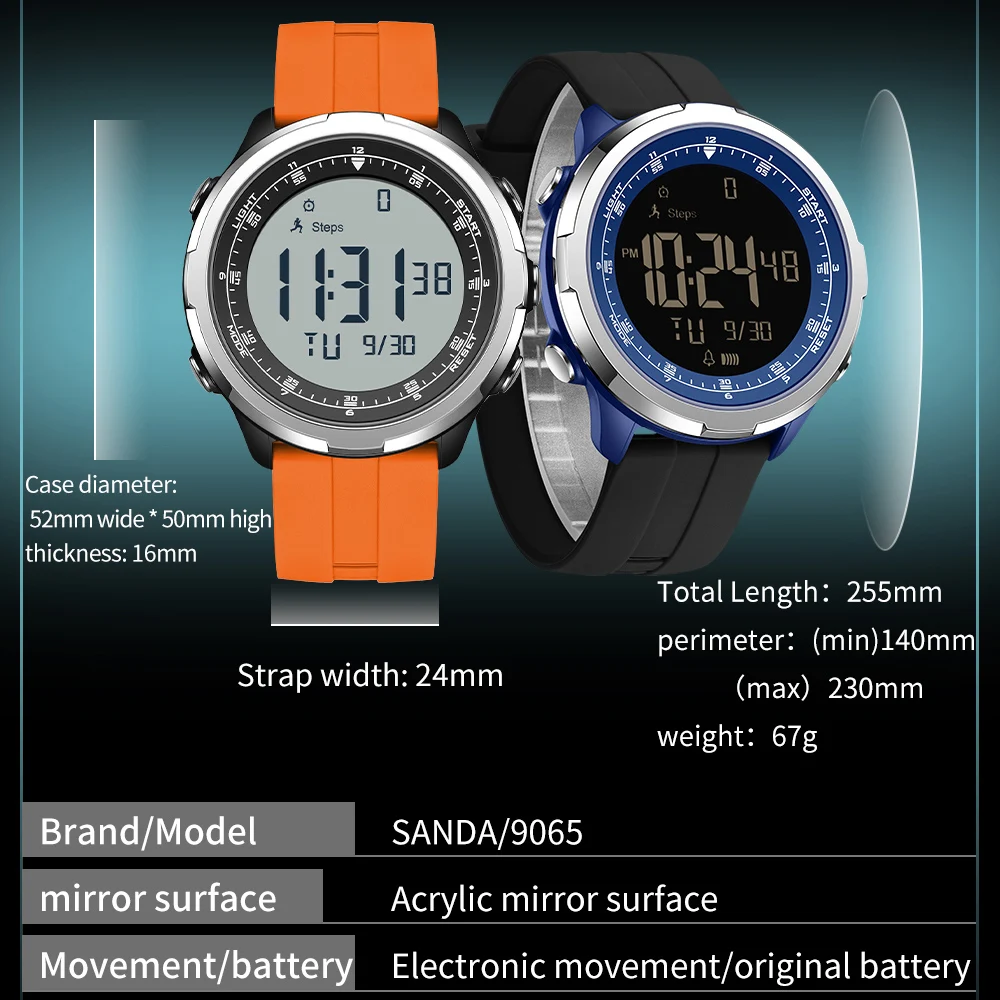 SANDA Watch for Men Digital Watches Sports LED Wristwatches Men's 50m Waterproof Watch Digital Light Stopwatch Calorie Countdown