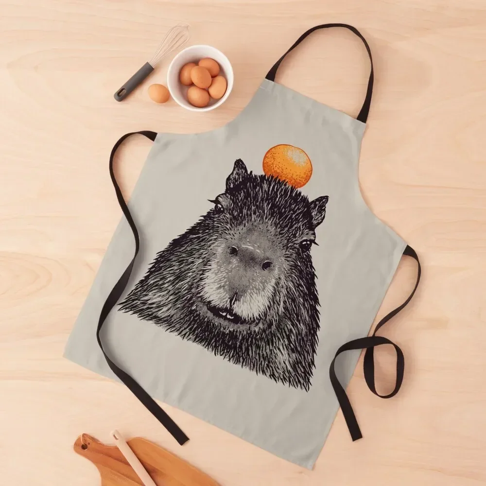 

CapybaraOrange | Capy Yuzu | Capybara with Orange on Head | His Name - Gort Portrait Apron professional hairdressing Apron