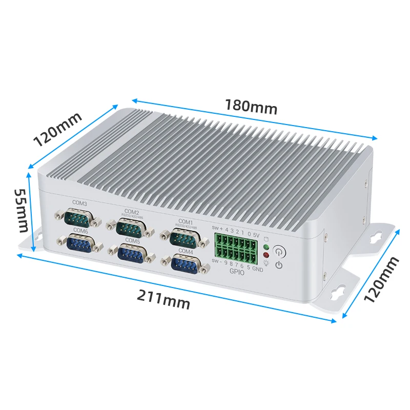 XCY كمبيوتر صناعي صغير Intel N100 CPU 6 * DB9 منافذ تسلسلية GPIO 6xUSB 2x LAN DDR5 M.2 NVMe SSD WiFi 4G SIM Watchdog Win10/11 Linux