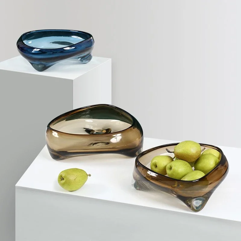 Glass Tray Geometric Triangle Transparent Glass Fruit Tray Desktop Storage Dish Jewelry Organizer Home Decoration Accessories