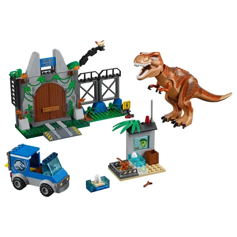 Conjuntos moc compatíveis série dinossauro blocos de construção t. rex breakout indominus rex presentes do feriado das crianças montagem brinquedos 10758