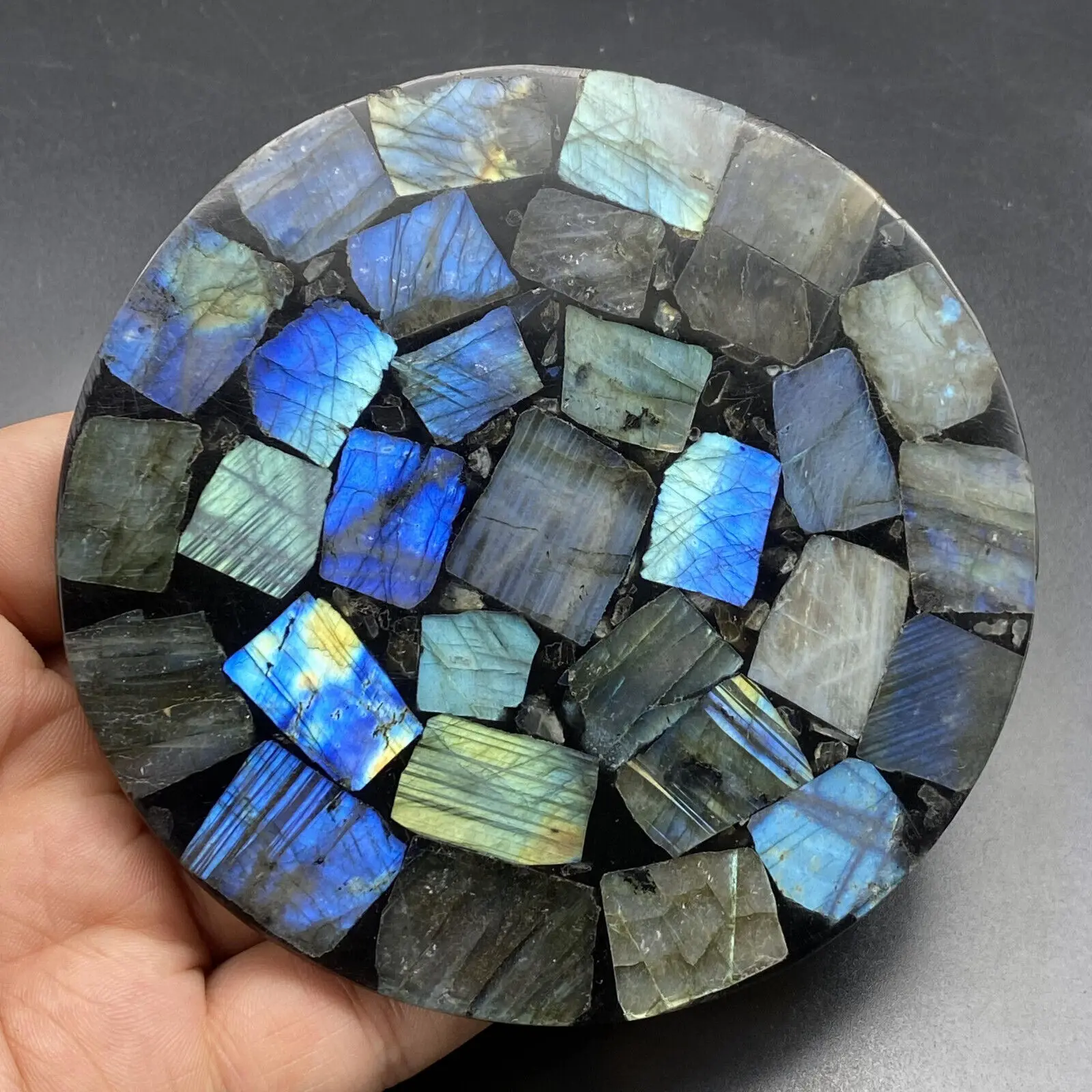 100mm Natural Labradorite Disc Specimen Quartz Crystal Healing Reiki collect 1PC