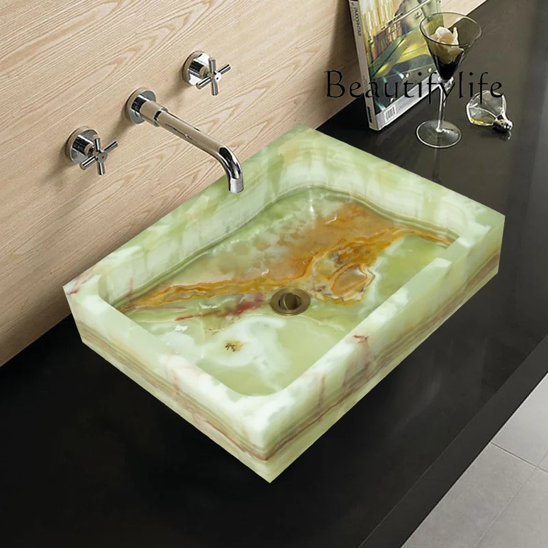 

Face washing on the table Square household European jade washing basin Small bathroom washing light luxury basin