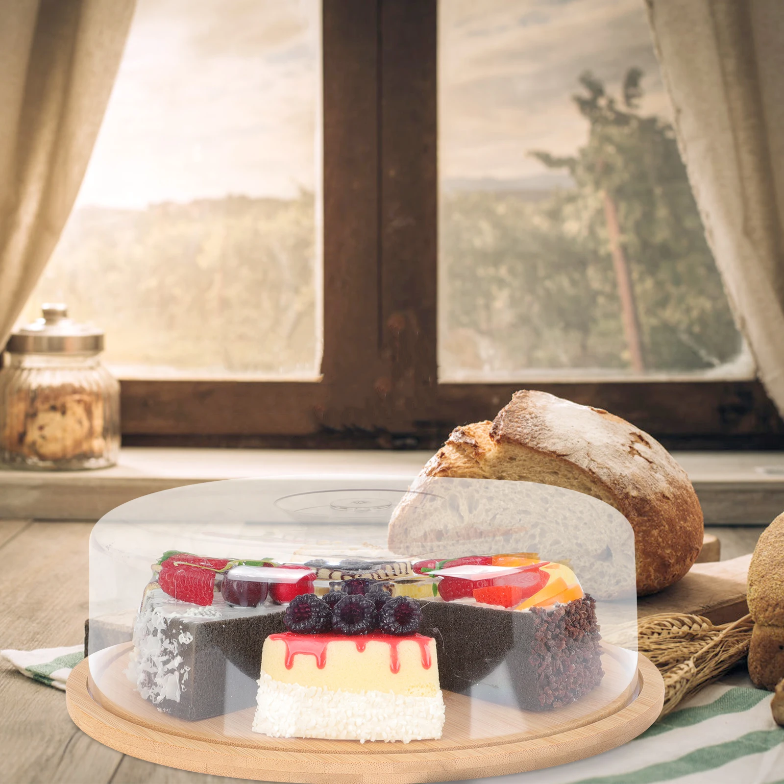 

Butter Dish With Lid Storage Container Snack Tray Bread Cheese Keeper Bamboo Style Serving Plate Round Kitchen Organizer