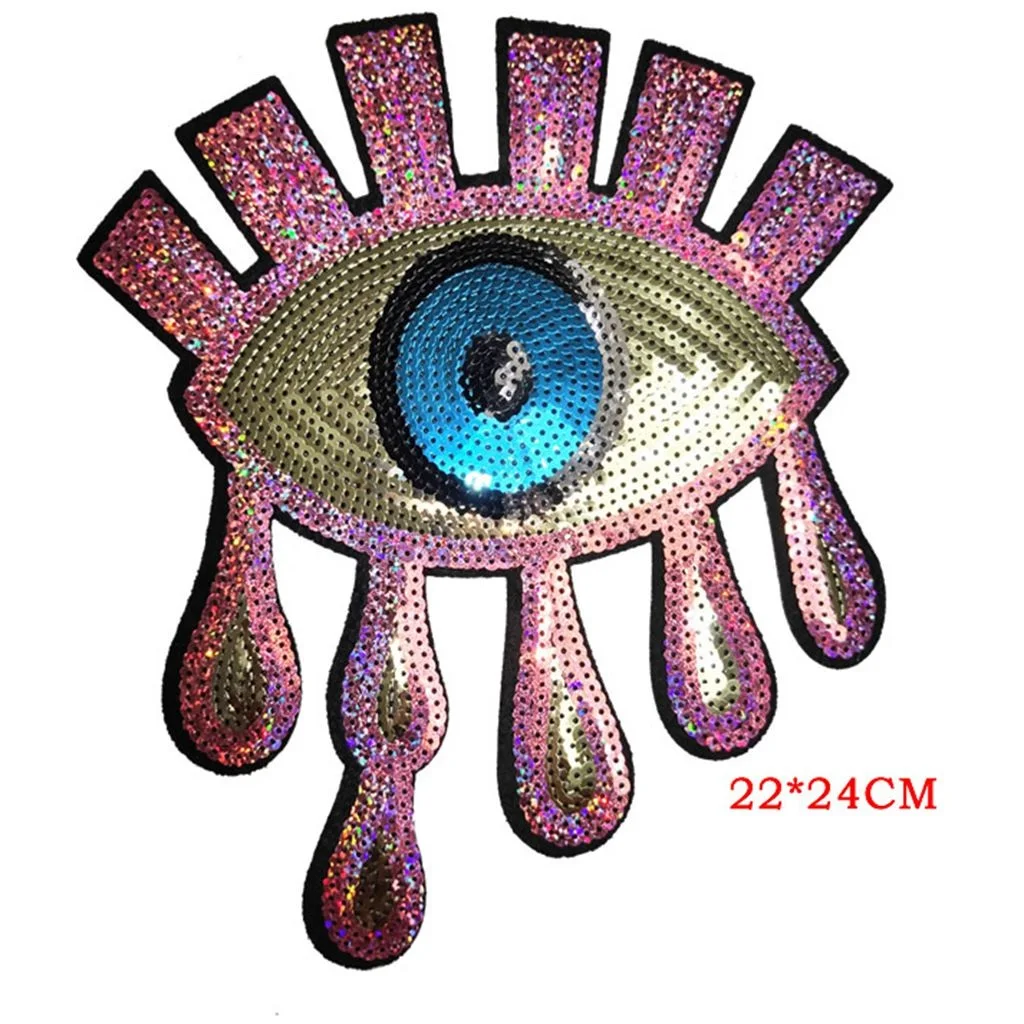 Iron on Sequins EYE Patches for Clothing Jeans Embroidery Appliques Stickers Handmade Sewing Scrapbook LARGE EYEBALL BADGES