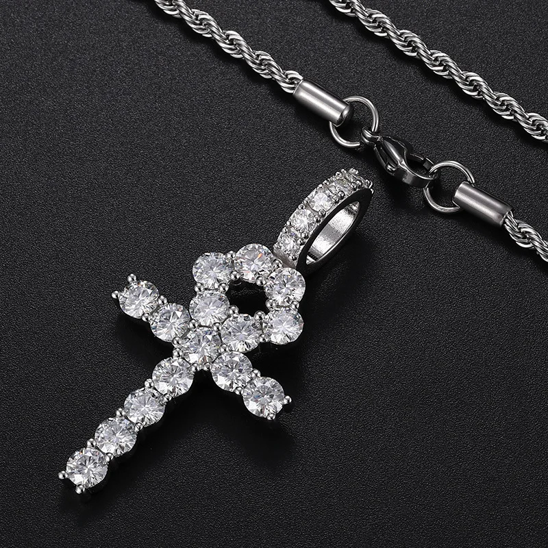 

Hip Hop Solid S925 Sterling Silver Moissanite Set Bling Ice Out Cross Pendants Necklaces for Women Men Rapper Jewelry Gift