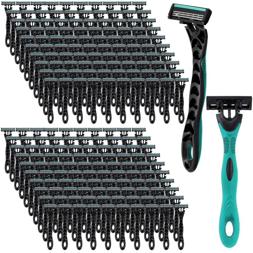 

200 Pack Disposable 3-Blade Razors for Men, Comfortable for Sensitive Skin, Individually Wrapped