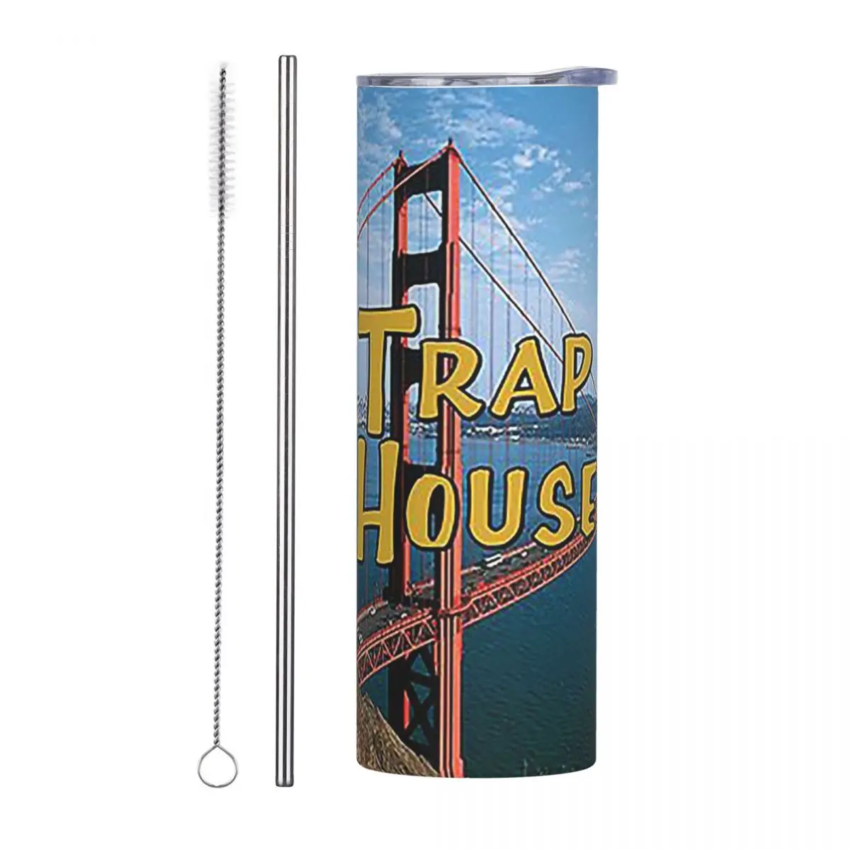Full House Trap Hou Stainless Steel Tumbler Vacuum Insulated Mugs Thermal Cold Bottle Straw With Lid 20oz