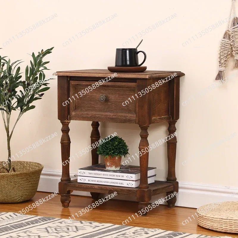 American Rural Solid Wood Bedside Cabinet Drawer Type Storage Living Room Cabinet Multi-functional Seam Storage Cabinet