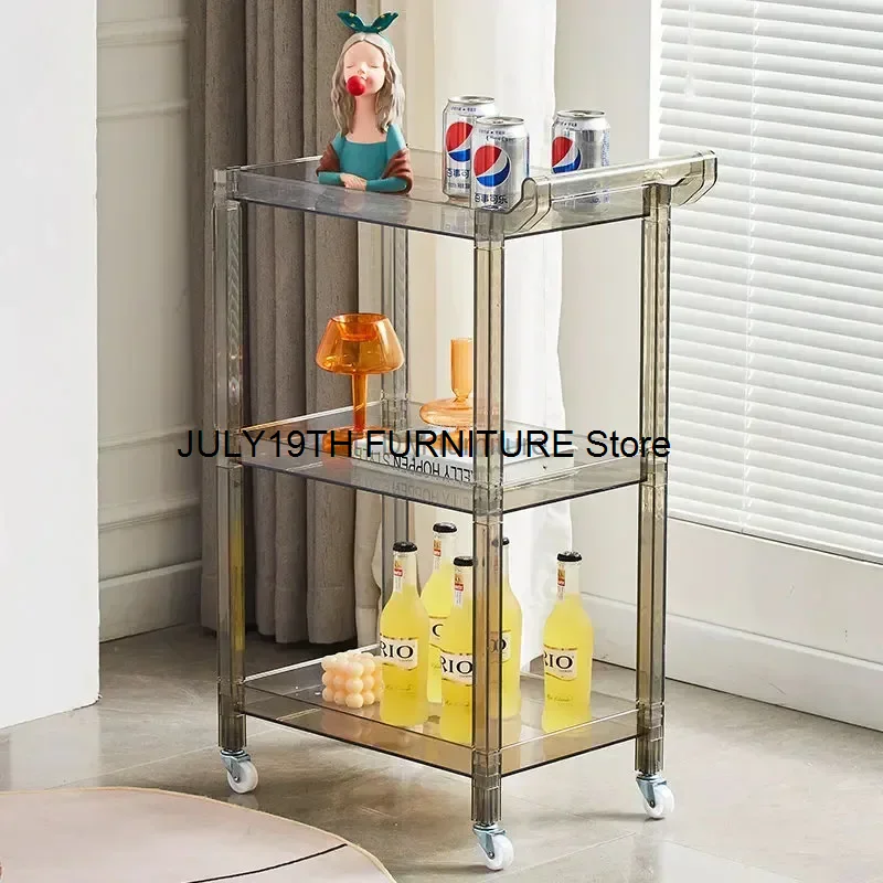 Acrylic Salon Trolleys with Wheels Light Luxury Salon Furniture Beauty Salon Barber Shop Transparent Nail Tool Trolley cart Z