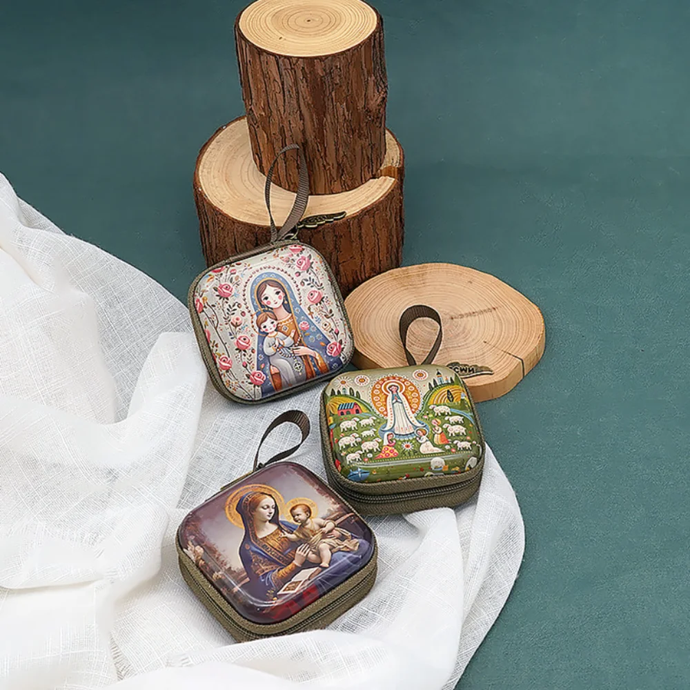 Jesus Gift Small Prayer Beads Box Rosary Case Compact Virgin Mary Gift For Confirmation Gift Prayer