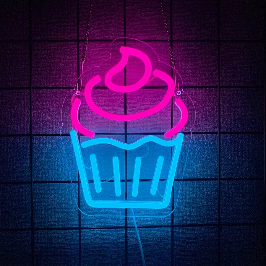 Sinais de néon da série de sobremesas, decoração de parede de ícones de comida de queijo e bolo, lâmpadas de parede artísticas de sobremesas, lojas e restaurantes.