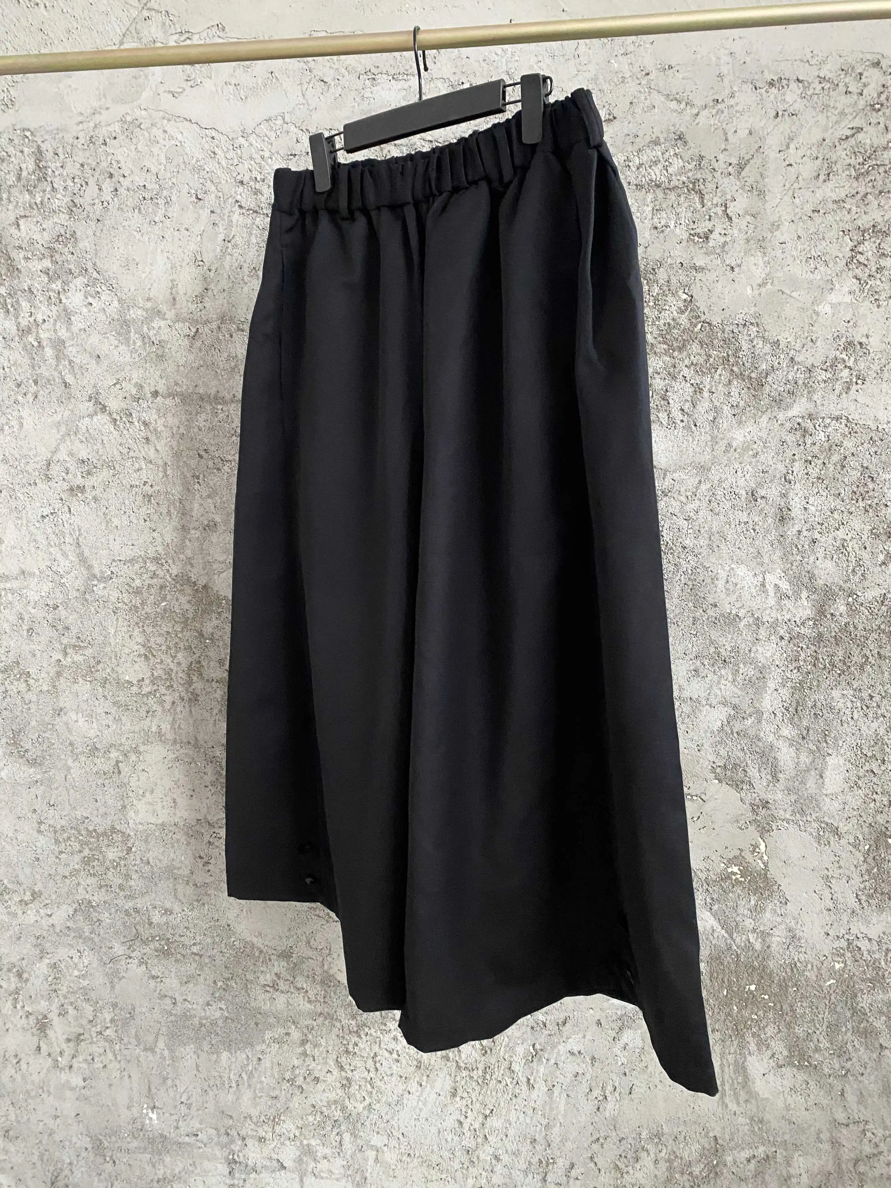 TOP-YAMAMOTO Huada tweed Japanese wool casual black wide-leg pants long skirt Dark style