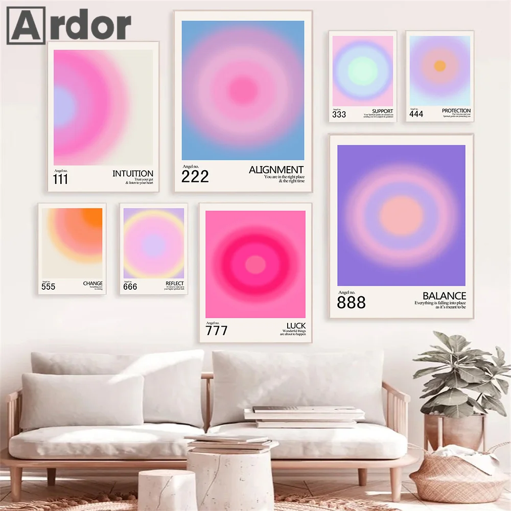 Angel Number 111 Manifestation Energy Aura Gradient Poster Kraft Club Bar Paper Vintage Wall Art Canvas Painting Bedroom Sticker