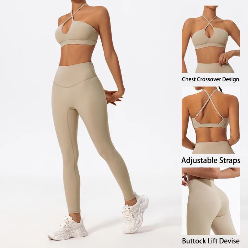 Ctenkevet-Conjunto deportivo de dos piezas para mujer, ropa de Yoga cruzada en el pecho, Bandeau de gimnasio para mujer, trajes con Sujetador deportivo, traje deportivo para mujer