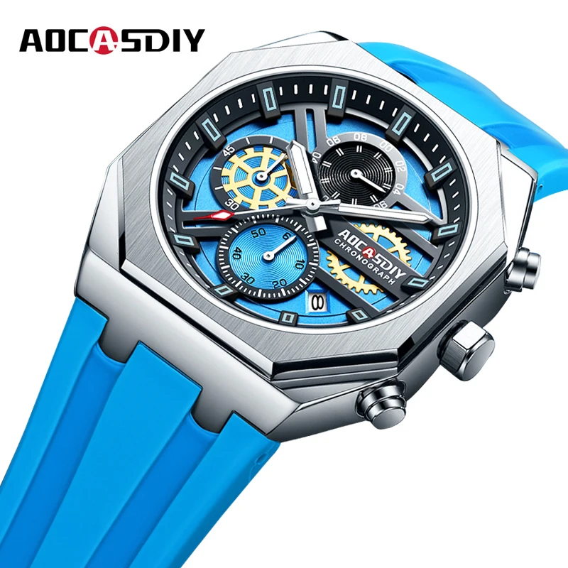 2026 High Quality Square Fashion Sports Watch Motorcycle Gear Dial Luminous Date Waterproof Chronograph Men's Quartz Wristwatch