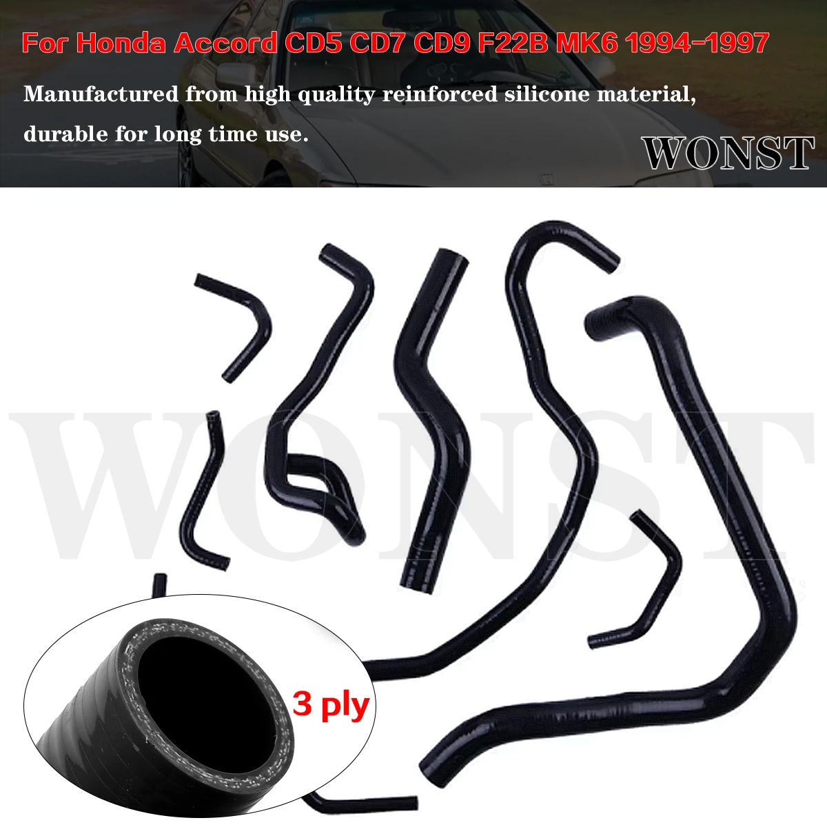 

For 1994 1995 1996 1997 Honda Accord CD5 CD7 CD9 F22B MK6 Silicone Radiator Coolant Hose Kit