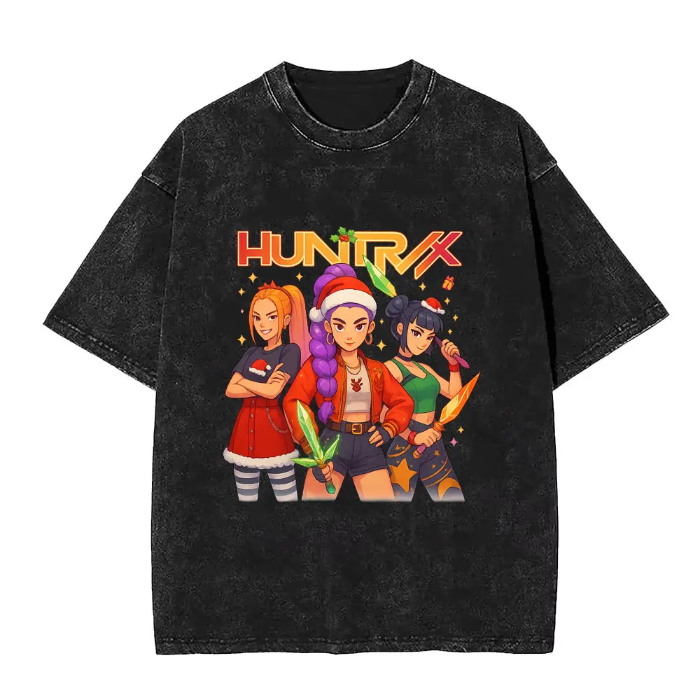 غسلها خمر Kpop شيطان الصيادين ديربي النمر سلسلة تي شيرت الرجال النساء هالوين نمط تي شيرت للجنسين المتضخم قصيرة الأكمام