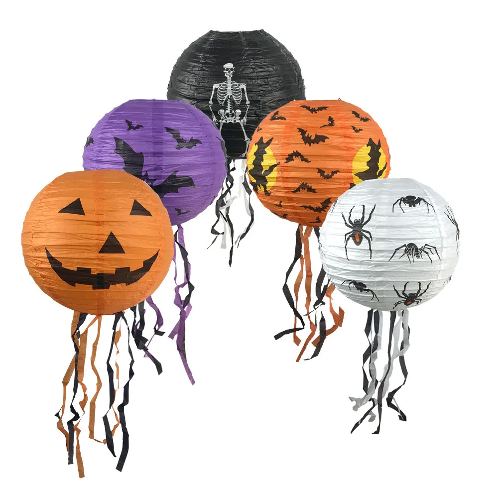 1pc lanterne di carta di Halloween lanterna di zucca lanterna di scheletro di pipistrello di ragno per decorazioni per feste di Halloween fornitura