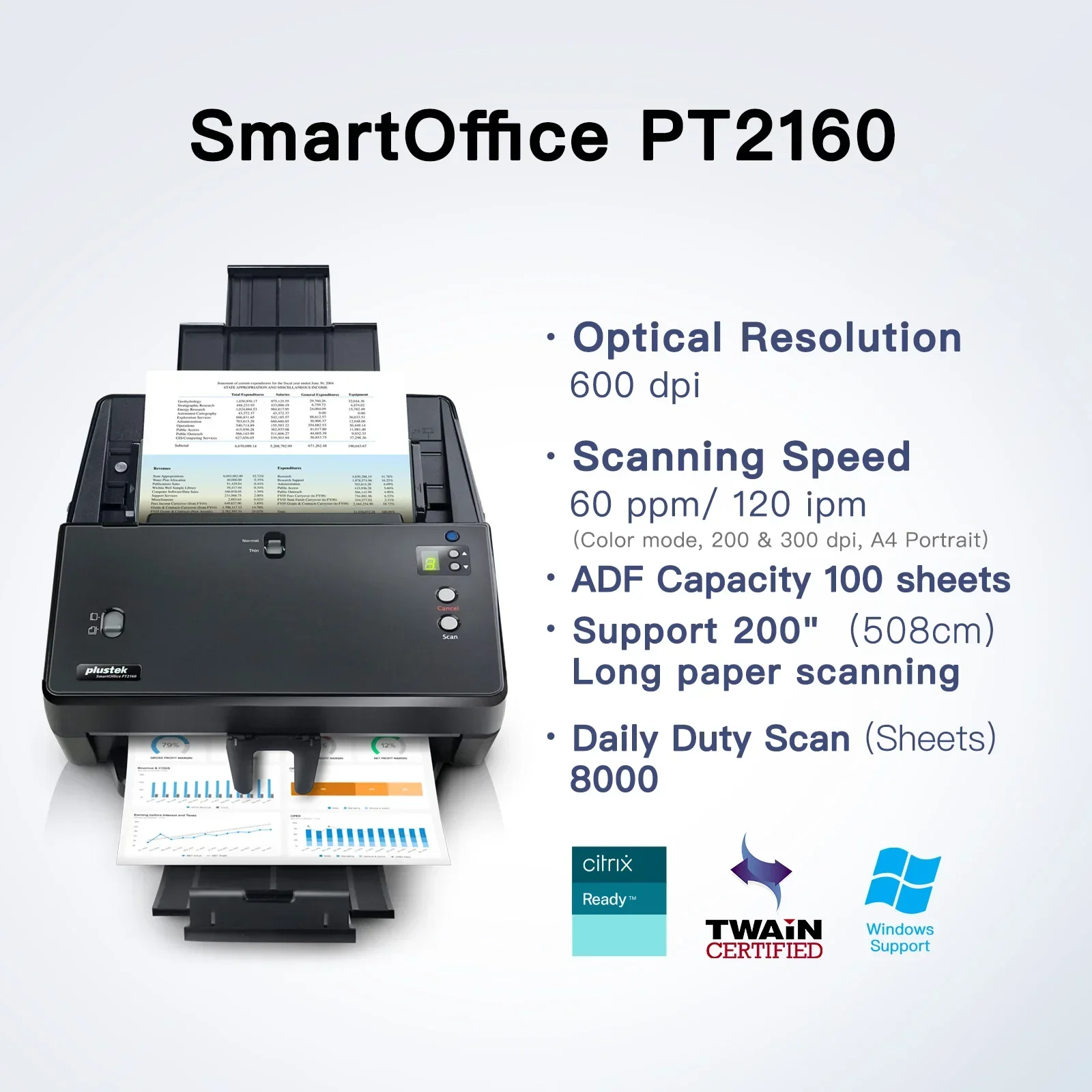 Scanner de documents - Scanner couleur duplex haute vitesse de bureau, scanner A4 / A3 OCR inclus