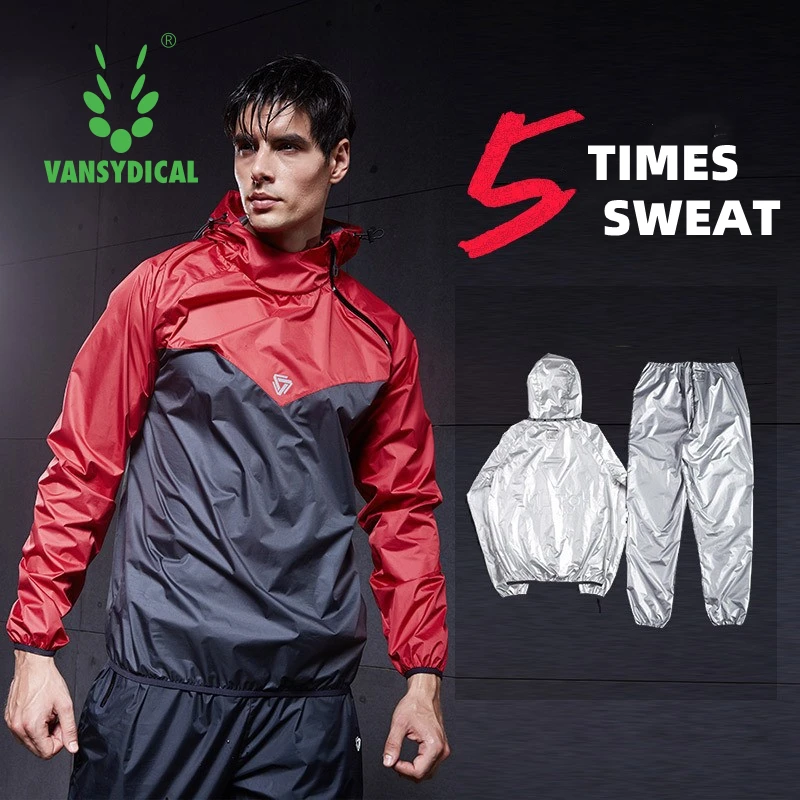 

VANSYDICAL Mens Sauna Suit Gym Clothing Set Hoodies Pullover Sportswear Running Fitness Weight Loss Sweating Sports Jogging Suit