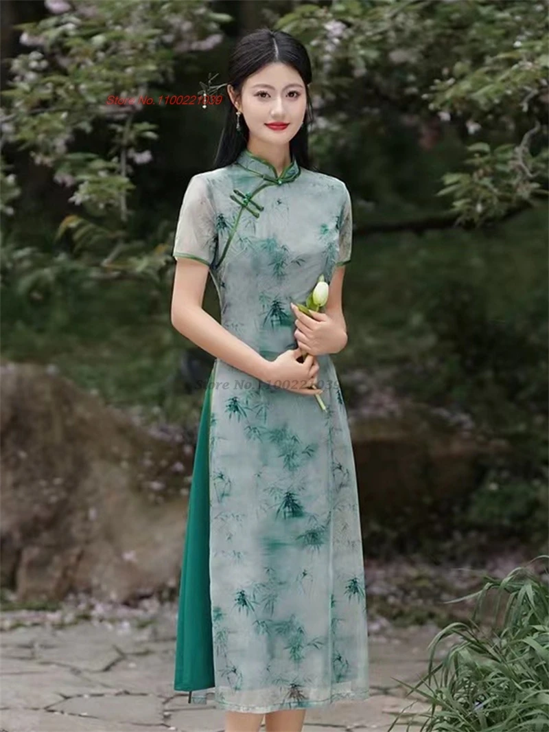 2025 chinese improved qipao national flower print vietnam ao dai dress traditional a-line dress oriental banquet evening dress