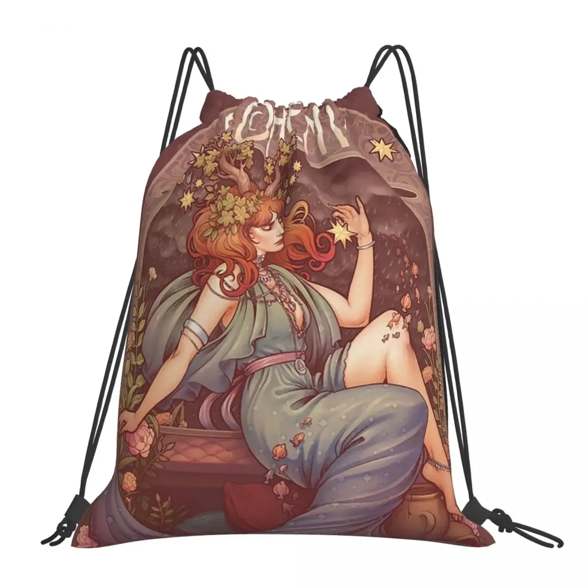 

Art Nouveau BOHEMIA Backpacks Fashion Portable Drawstring Bags Drawstring Bundle Pocket Sports Bag BookBag For Travel Students