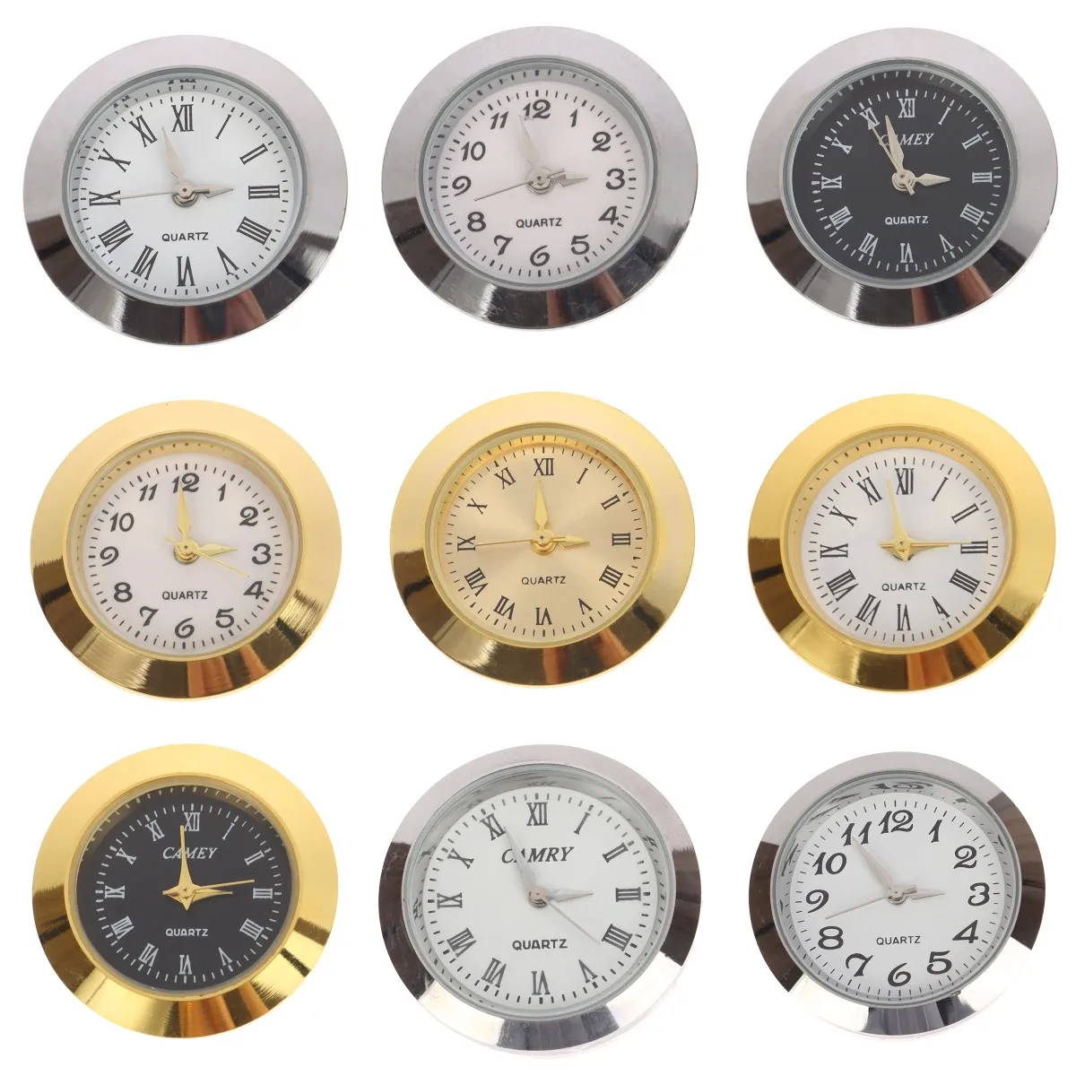 24mm/35mm Quartz Glass Mirror Clock Watch Head Movement Round Clocks Head Mosaic Roman Number Little Clock DIY Process Table