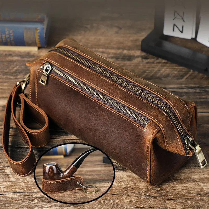 Genuine Leather Tobacco Pipe Bag Portable Multifunction Cowhide Smoking Pipe Case Smoking Tool Wood Tobacco Pipe Bag