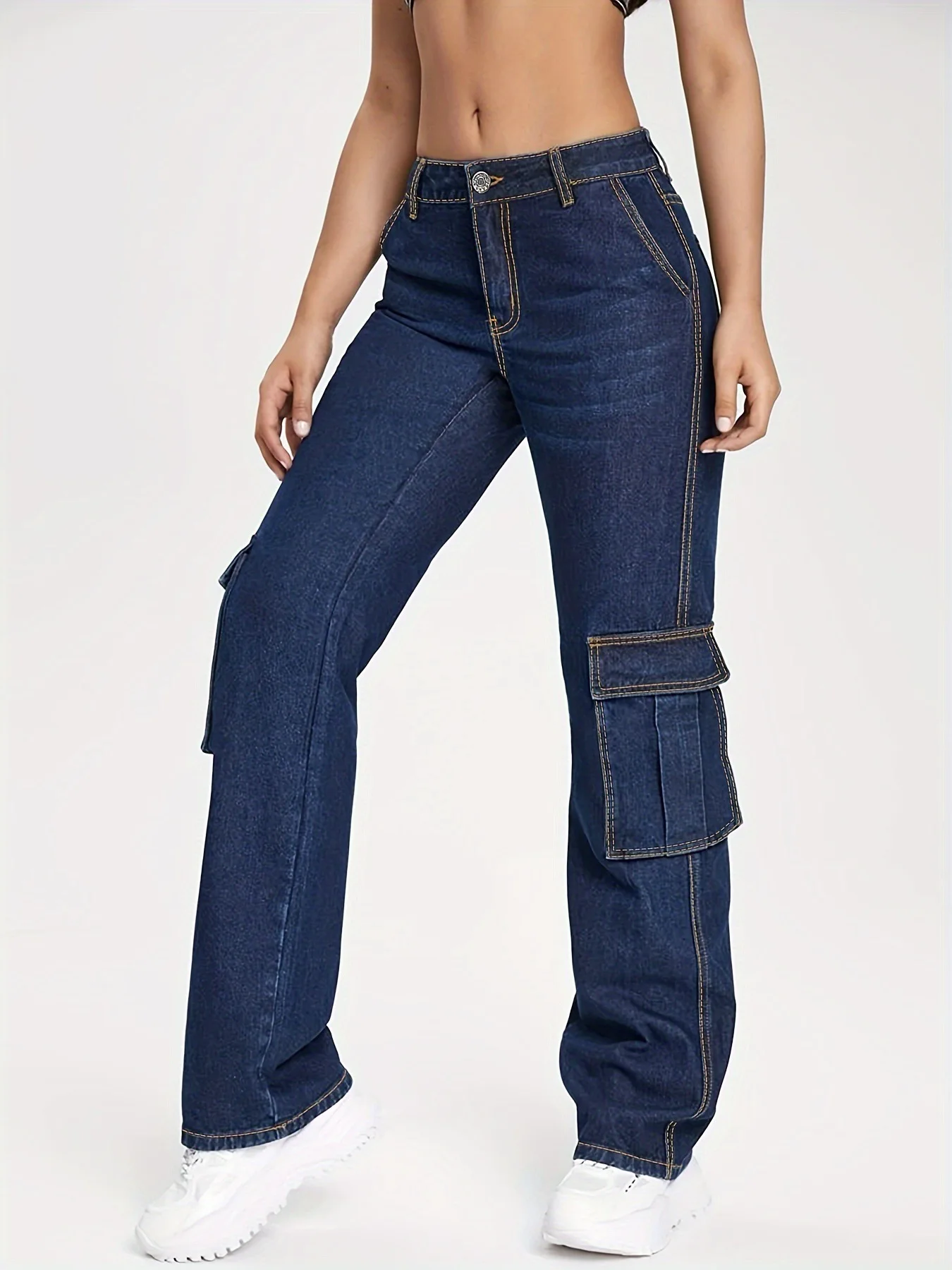 Pantalones Cargo vaqueros americanos con múltiples bolsillos para mujer, estilo callejero, aspecto holgado, ajustados, versátiles, pantalones vaqueros de cintura alta, novedad de otoño e invierno