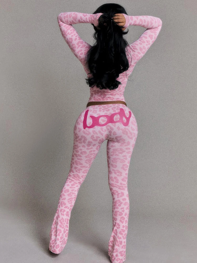 kliou Casual panelen luipaard damesbroekensets hipster brief gedrukt zip-up tops + skinny elastische broek vrouwelijke straat 2-delig