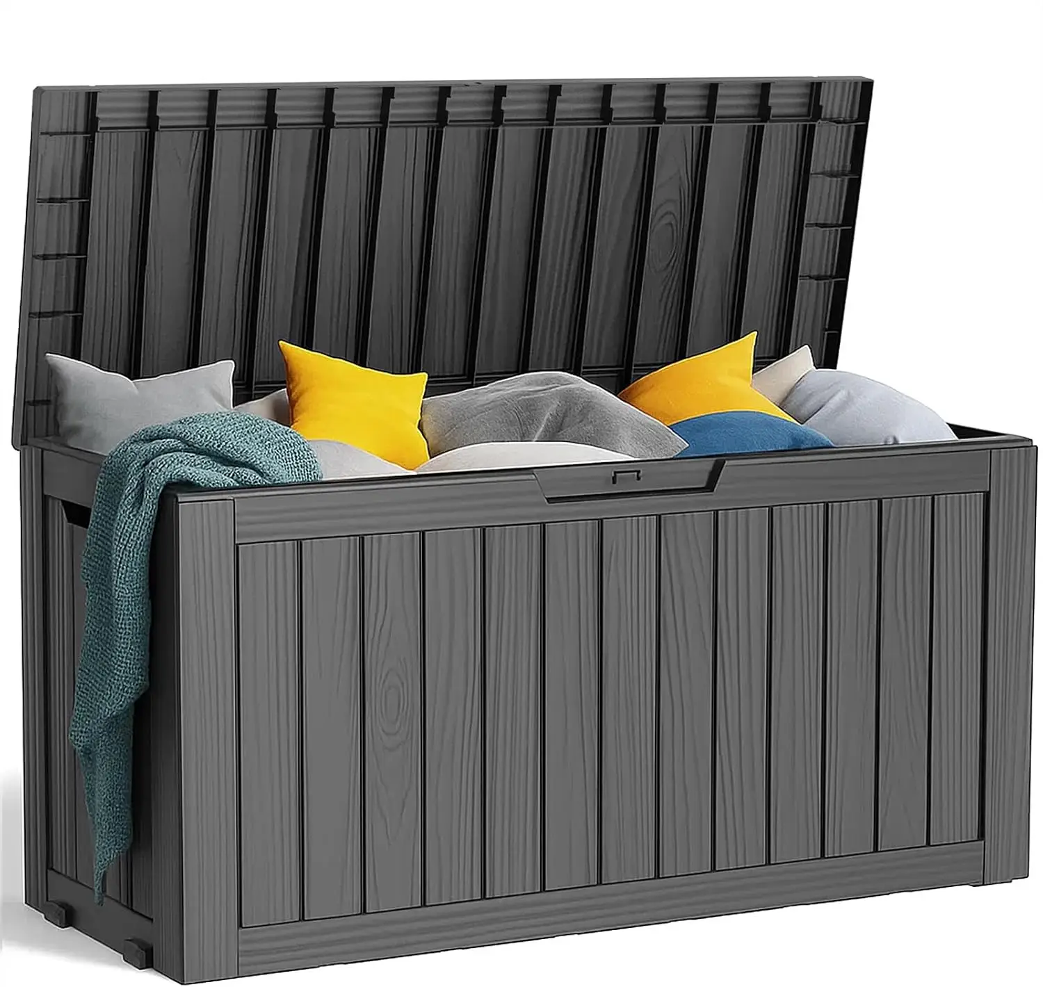 75 Gallon Resin Deck Box,Waterproof Outside Storage Boxes Patio Outdoor Storage Box for Furniture, Garden Tools - Black