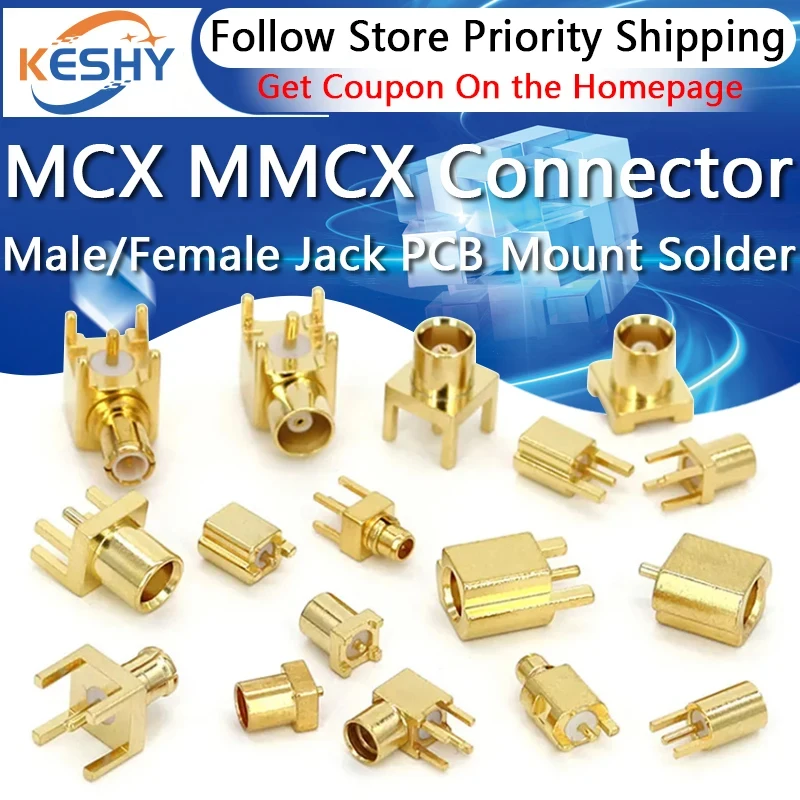 1-10 peças mcx mmcx macho/fêmea conector pcb montagem com solda ângulo reto 90 graus banhado a ouro conector de 3 pinos