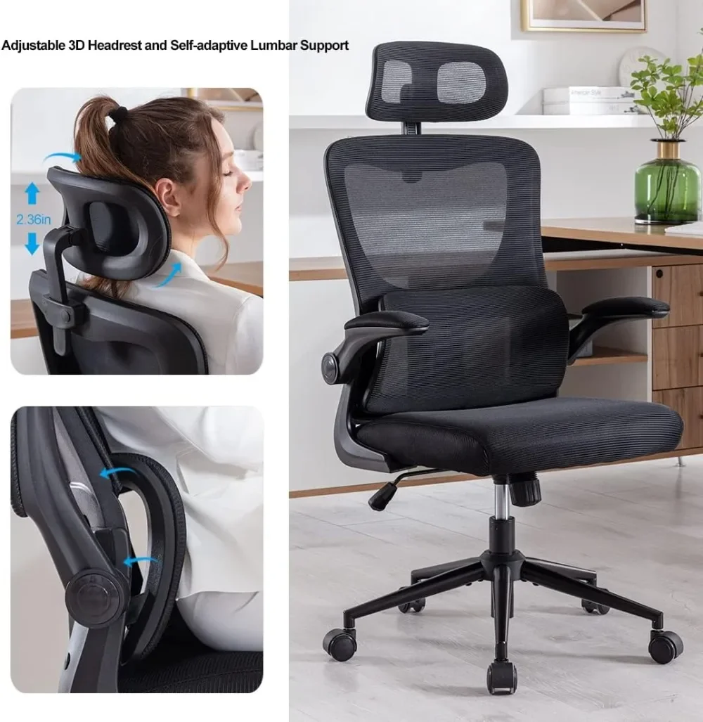 Silla ergonómica de oficina, asiento de escritorio para ordenador de oficina con malla de Espalda alta y soporte Lumbar ajustable, trabajo rodante, tarea giratoria