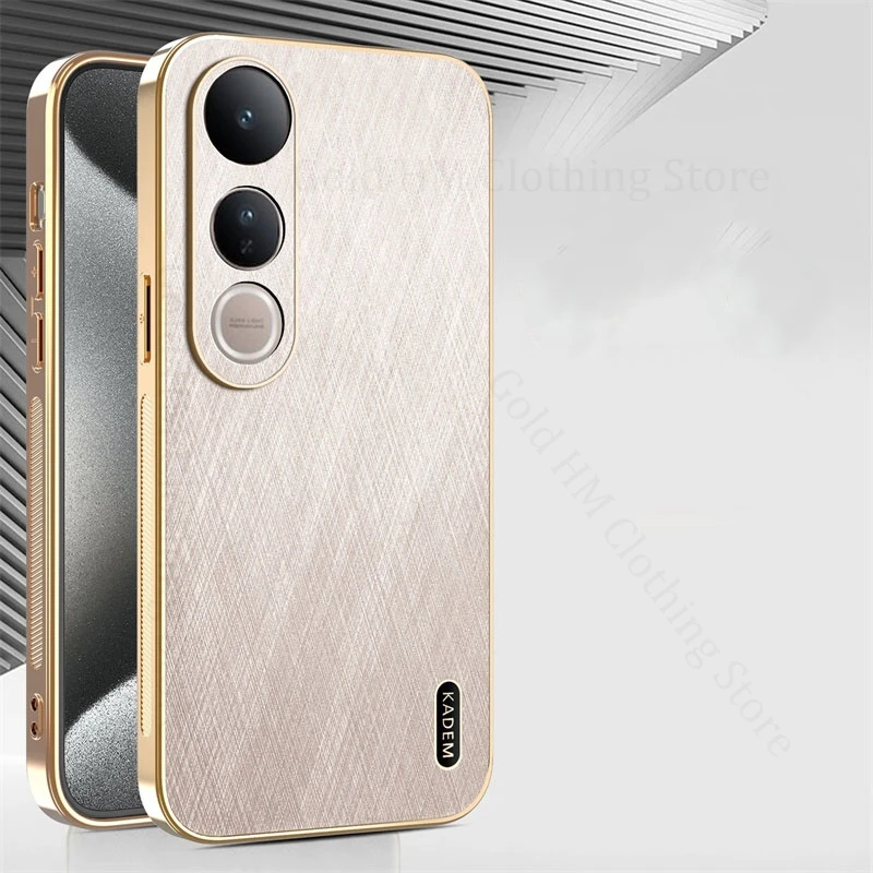 Gold Silk Texture Leather Case For vivo V70FE V60 V50 Lite 6D Plating Electroplated Charger Phone Cover For VIVO V50 V40 V30 Pro